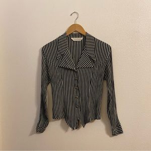 Vintage 90s Casual Corner Grey & Navy Stripe Button Up Small